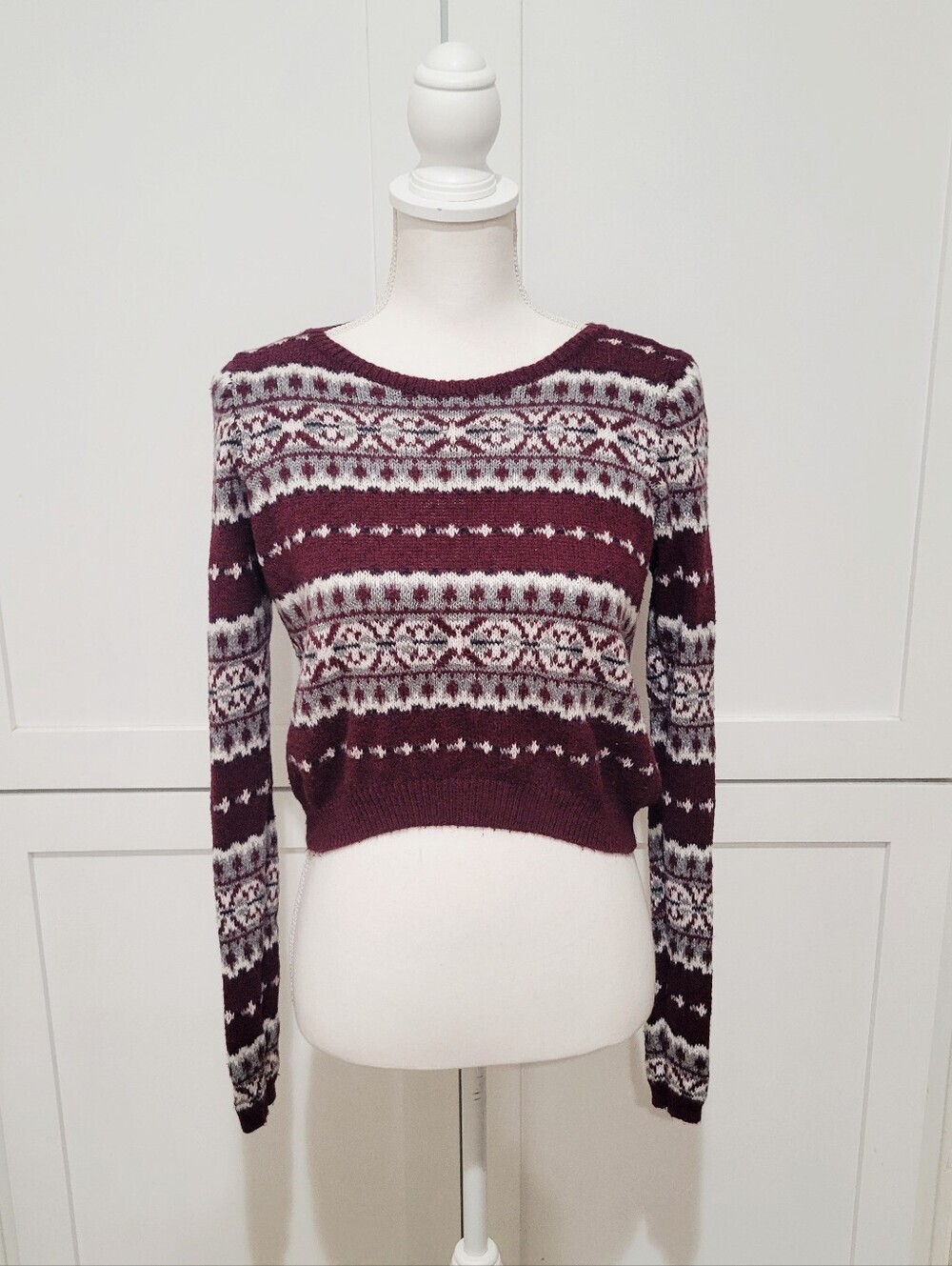 Abercrombie & Fitch Girl's Maroon Fair Isle Crewneck Sweater | Size XL